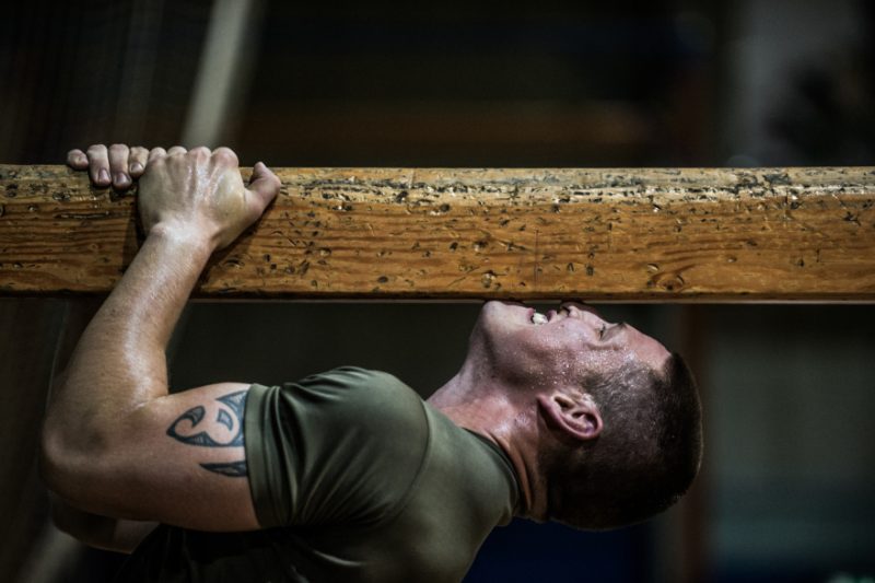 Royal Marine in training at the gym